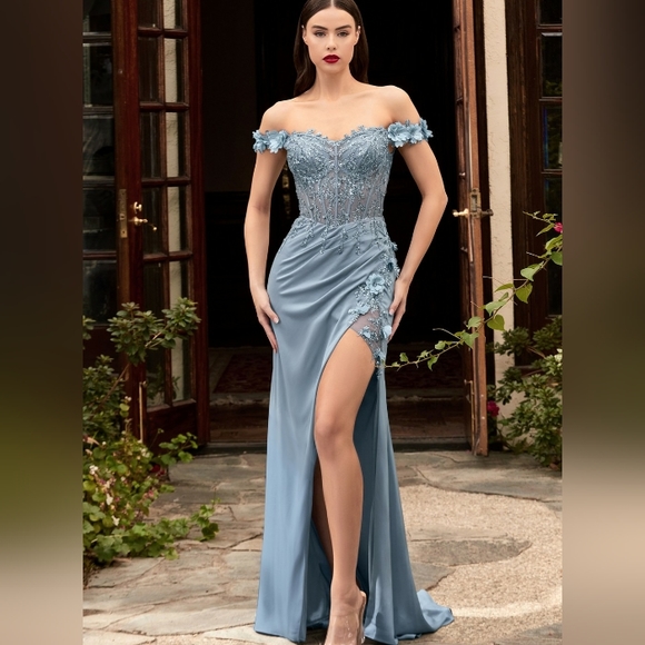 COPY - Prom dress, formal off the shoulder corset floor length fitted,hunter,bl… - Picture 6 of 11